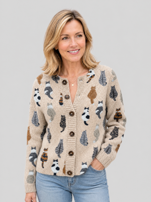 Marianne | Cosy Cat Print Cardigan